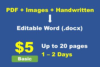 manually convert handwritten, PDF, and image files to word