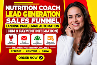 build nutrition coach lead generation funnel, landing page, email follow up