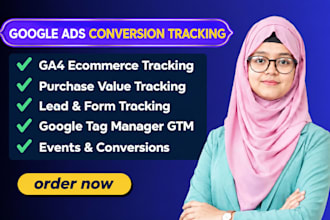 set up ga4 ecommerce, google ads conversion tracking by GTM
