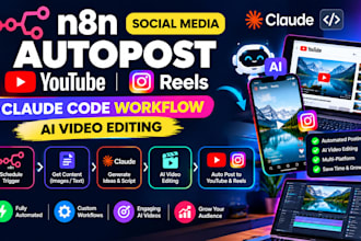 n8n social media autopost youtube reels claude code workflow ai video editing