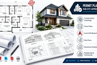 draw permit plans for city, construction drawings, floor plans autocad blueprint