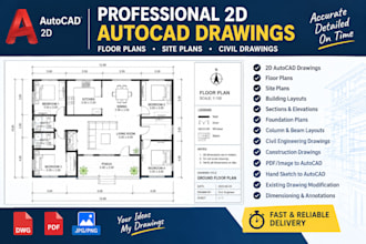 create professional 2d autocad drawings and floor plans