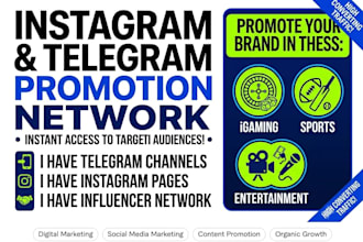promote your igaming sports and entertainment telegram channel and instagam