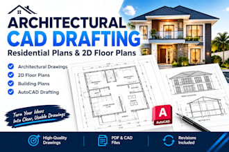 create architectural cad drafting, residential plans and 2d floor plans