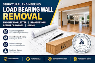 provide stamp engineering letter for load bearing wall removal permit drawings