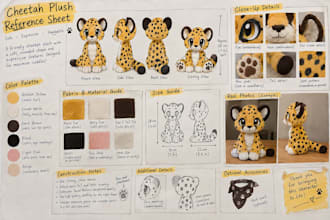 design custom plushie reference sheet, plush toy, stuffed animal tech pack ych