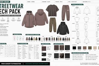 create hoodie t shirt jogger cargo tech pack flatsketch cad for manufacturing