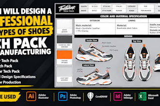 design a professional sneaker shoe tech pack for manufacturing