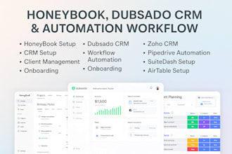 set up honeybook or dubsado CRM workflows and automations