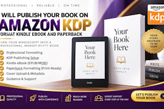publish your book on amazon KDP, format kindle ebook and paperback