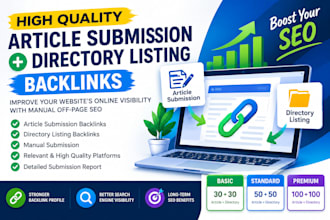 create 100 high quality article submission and directory listing backlink