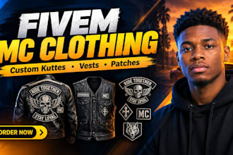 create custom fivem kuttes, mc vest, biker clothing and patches