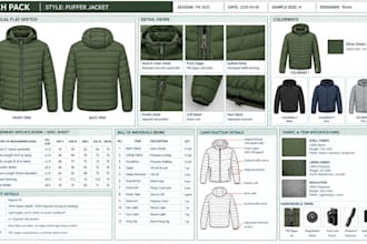 create puffer jacket tech pack, varsity jacket, bomber, moto jacket for you