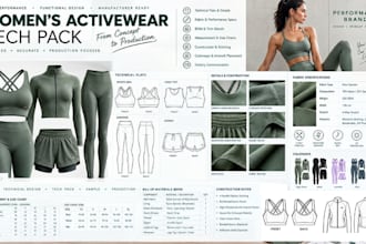 create factory ready womenswear tech pack with technical flats and bom