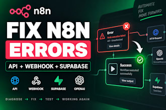 fix and debug n8n workflow, API and webhook errors