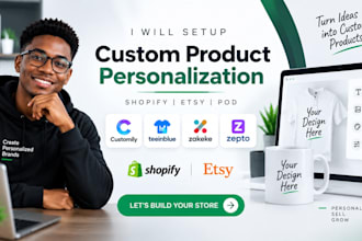 setup customily, teeinblue, zakeke, zepto etsy shopify pod personalization
