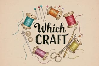 design boutique, handmade, crochet knitting, needles, sewing, and craft logo