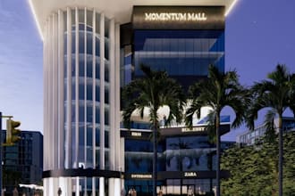 modernize 3d commercial building,momentum tower,retail store,strip mall exterior