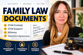 draft legal documents, family law, custody, support and court forms
