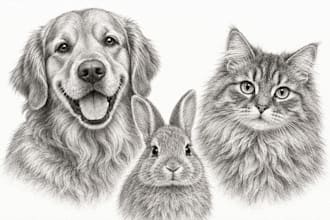 draw a realistic pencil portrait of your dog cat or pet