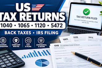 prepare efile US tax returns 1040 1065 1120 5472 back taxes and irs tax filing