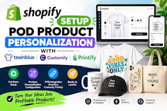 setup shopify pod product personalization with teeinblue customily printify