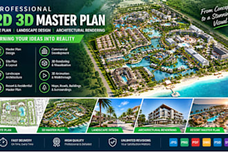 design 2d 3d master plan, site plan, landscape and architectural render