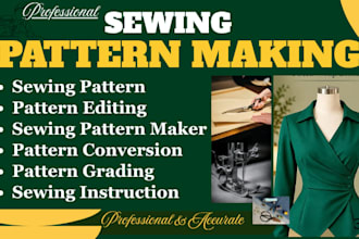 create clothing sewing pattern, grading and tech packs for any apparel