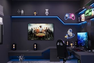 create 3d interior model in 3dsmax, modern gaming room design, corona rendering