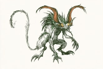 draw monster or fantasy creature in sketch illustration