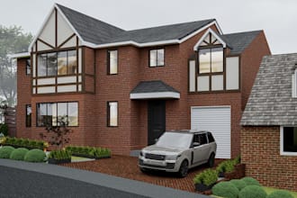 refurbish old building to 3d modern concrete home, biophilic brick facade design