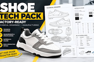 create a factory ready shoe tech pack for footwear and sneakers
