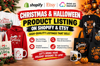 upload product on shopify etsy christmas halloween product listing tshirt design