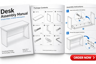 create product instruction manual with technical illustrations and assembly step