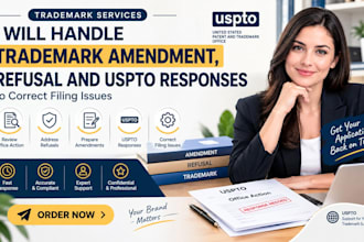 handle trademark amendment, refusal and uspto responses to correct filing issues