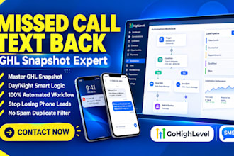 setup gohighlevel missed call text back snapshot crm workflows sms automation