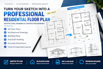 turn sketches into residential floor plans and architectural cad drawings
