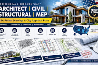 do architect, civil, structural engineer, mep and site plan for USA city permit