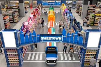 enhance 3d supermarket activation design, creative grocery store endcap archway