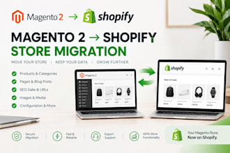 migrate magento 2 to shopify with SEO, poduct and 301 redirect