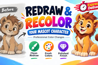 redraw and recolor your mascot character with professional color changes