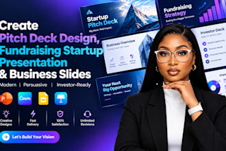 create pitch deck design, fundraising startup presentation, business slides