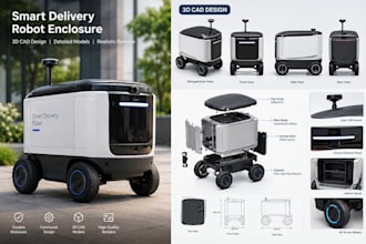 design a smart delivery robot enclosure with 3d cad and realistic renders