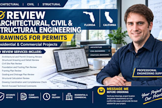 review architect, civil and structural engineer drawing in florida california