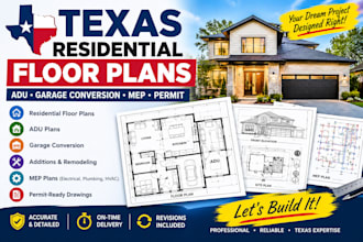 design texas residential floor plans, adu, garage conversion  permit mep plans