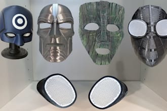design 3d cosplay armour print and paint 3d helmet, anime mask, 3d printed mask