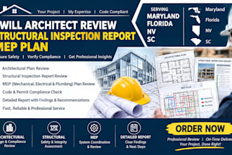architect review structural inspection report mep plan in maryland florida nv sc