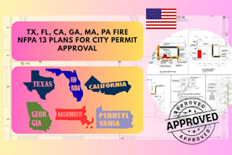 tx, fl, ca, ga, ma, pa fire nfpa 13 plans for city permit approval