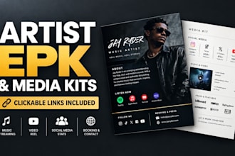 design attractive artist epk, media kit, press kit one sheet with clickable link