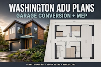 design washington adu garage conversion floor plans, mep permit drawings
